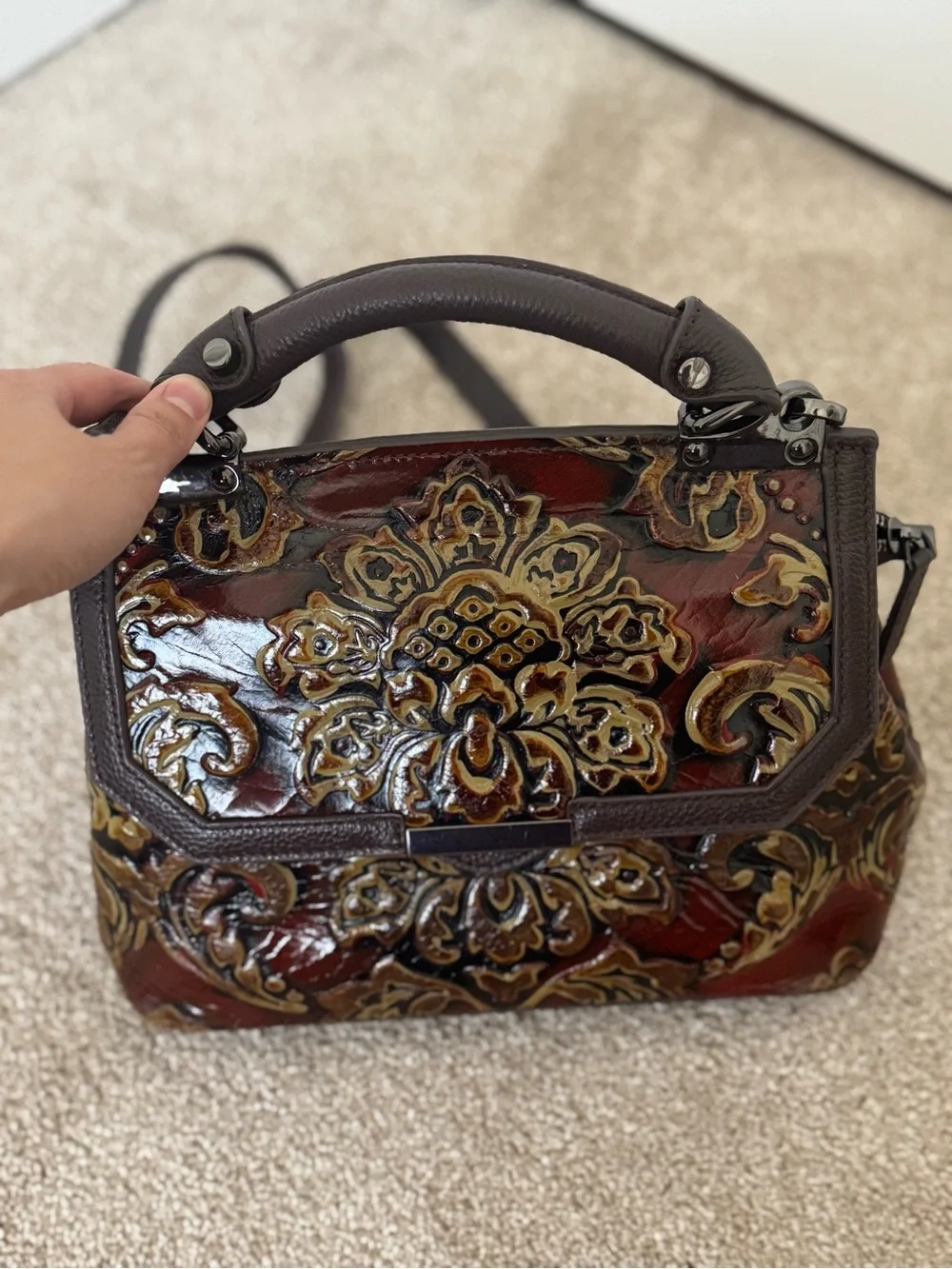 Artisan Embossed Floral Leather handbag